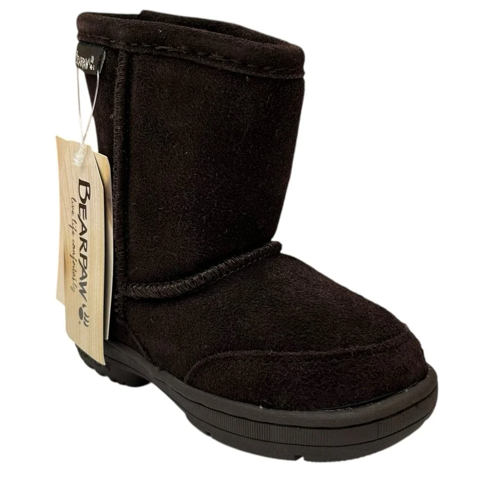Bearpaw Toddler Boys Girls Winter Boots Size 8 Dark Brown Mid-Calf Pull-on Shoes